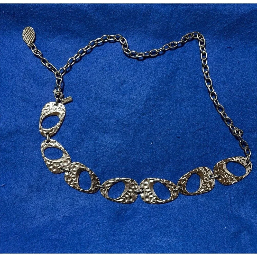 Chico’s Silver-Tone Textured Oval Link Chain Belt